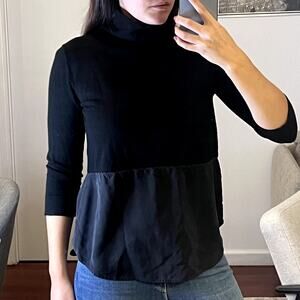 Cos Wool Silk Black Turtleneck 3/4 sleeve sweater top Size S